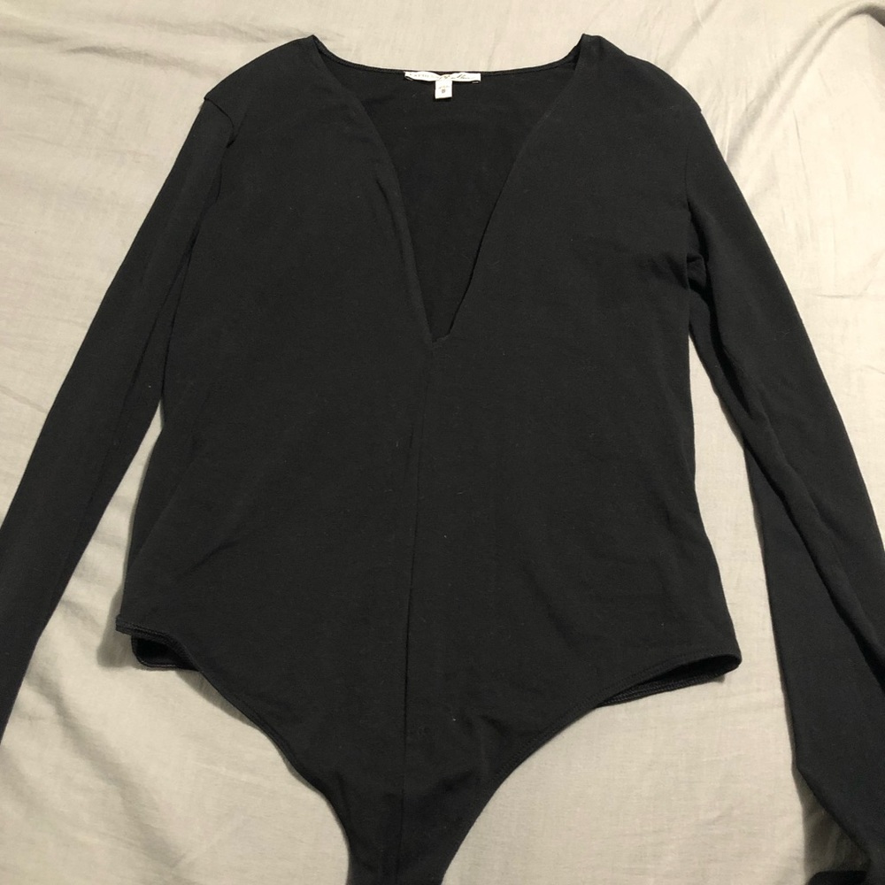 Black Long Sleeve Deep V Bodysuit- Size M